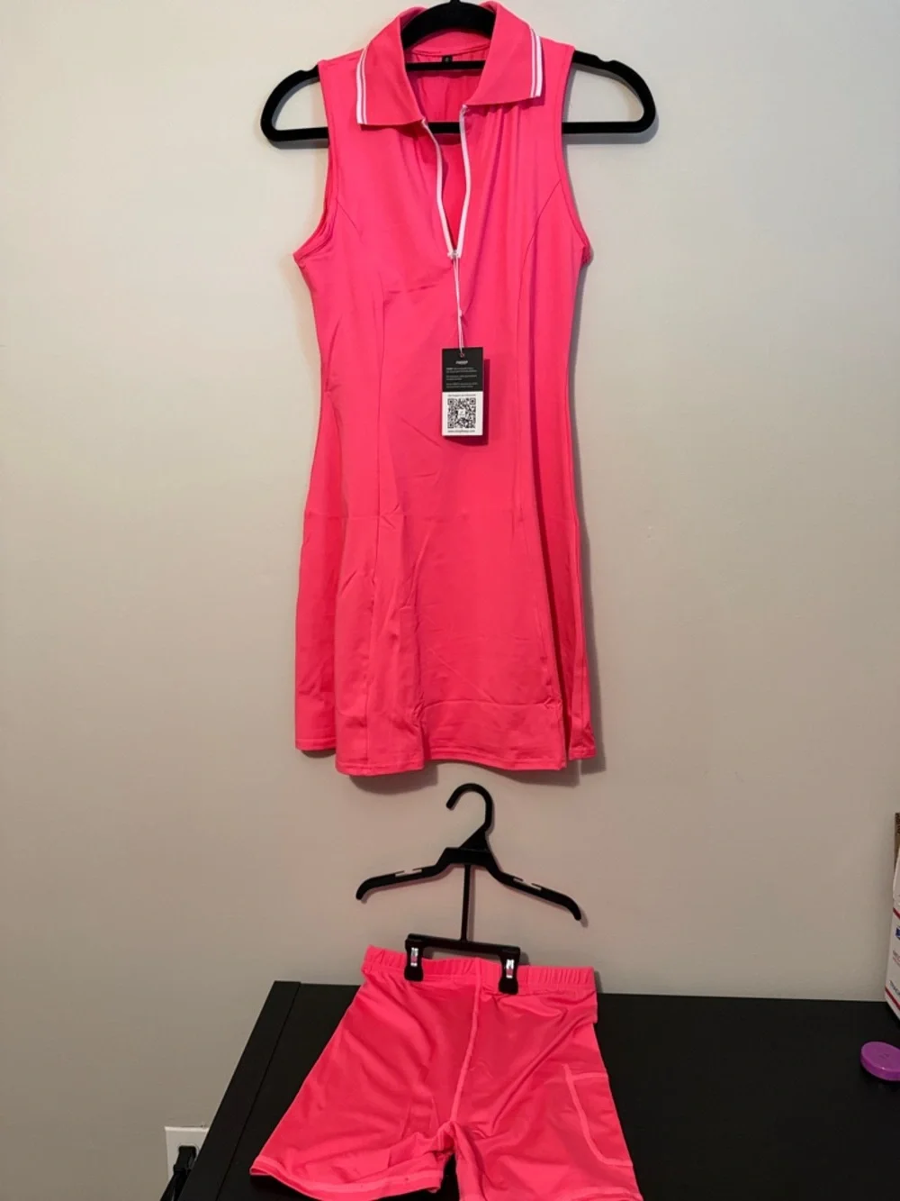 FKEEP Pink Zip Polo dress with matching bike shorts NWT women’s small - Picture 2 of 8